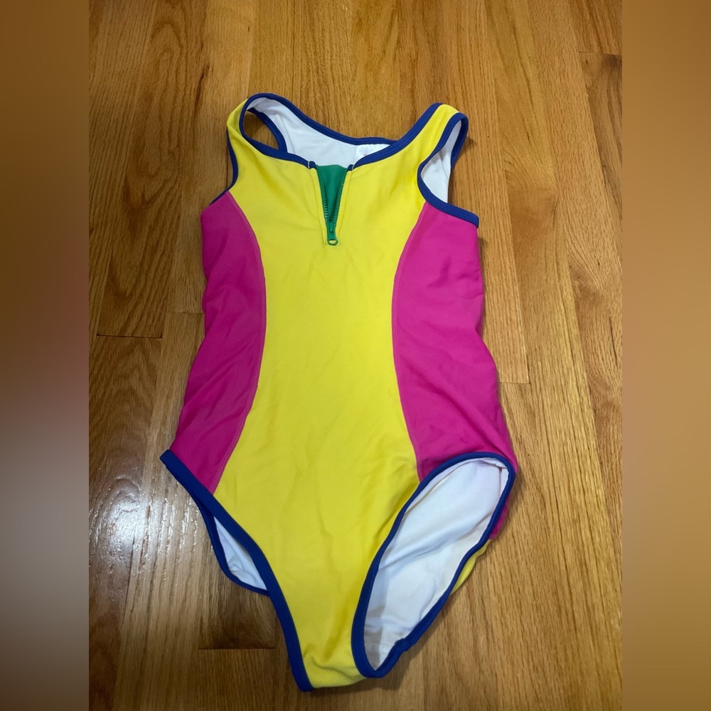 Hanna Anderson pink and yellow one piece bathing suit. Size: 140 (10) girls